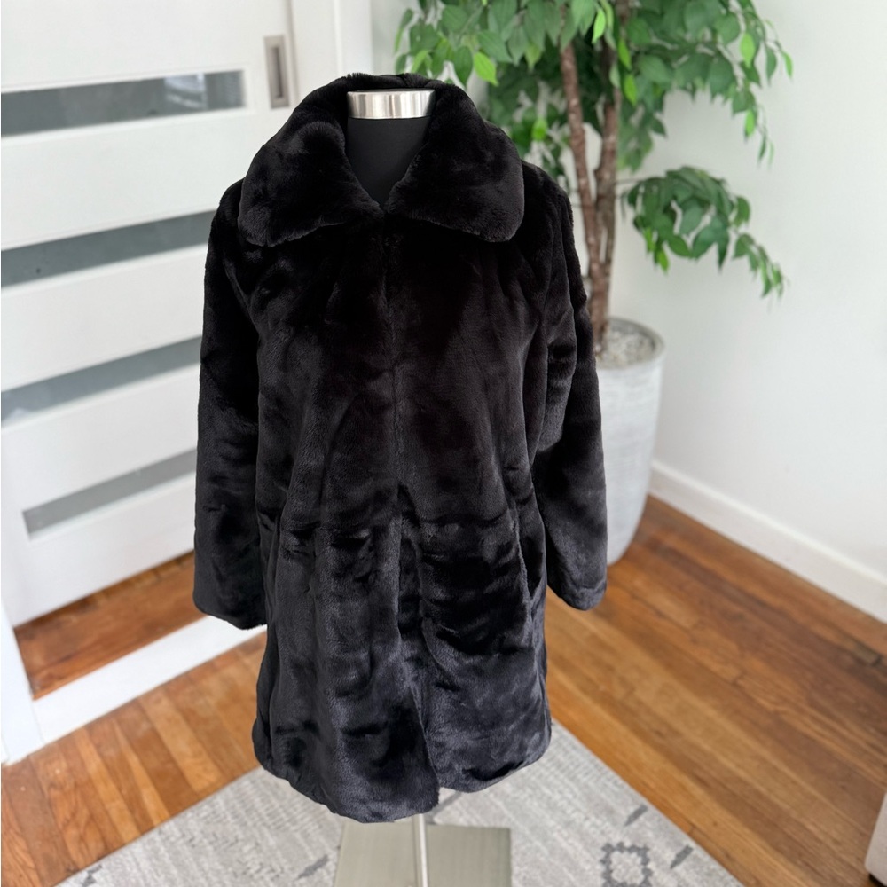 Christian Siriano New York Faux Fur Coat Women's Black  SZ M